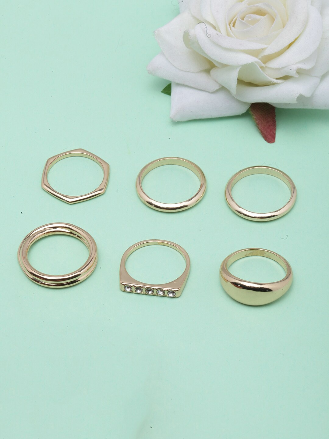 

DIVA WALK Set Of 6 Gold-Plated CZ Studded Finger Rings