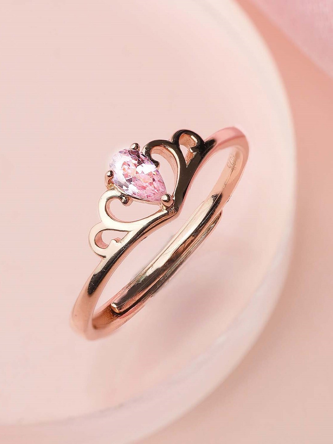 

Zavya Rose Gold-Plated Sterling Silver Adjustable CZ-Studded Finger Ring