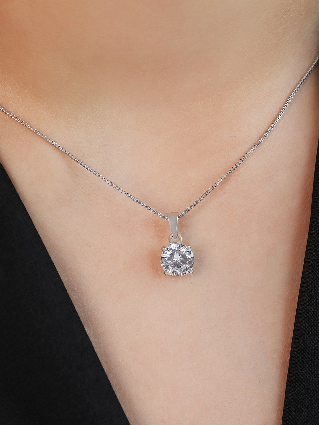 

Zavya Sterling Silver Rhodium-Plated Pendant With Chain