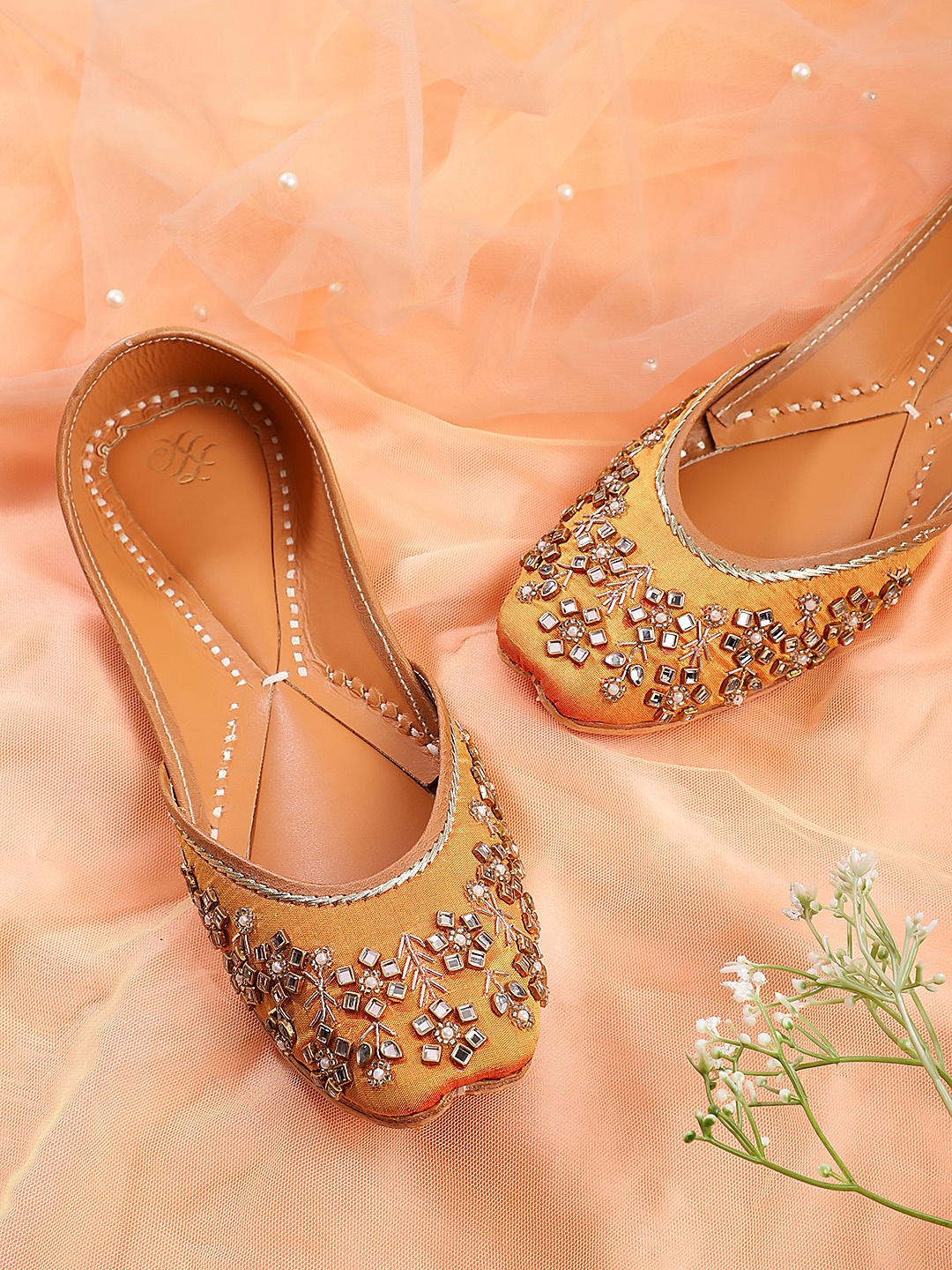 

House of Pataudi Women Embellished Ethnic Mojaris, Mustard