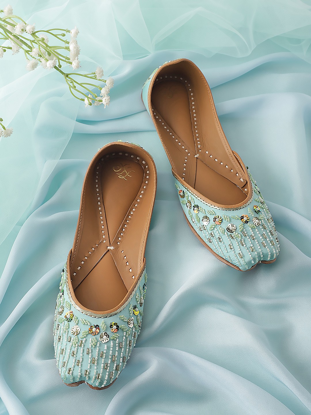 

House of Pataudi Women Handcrafted Embellished Ethnic Mojaris, Sea green