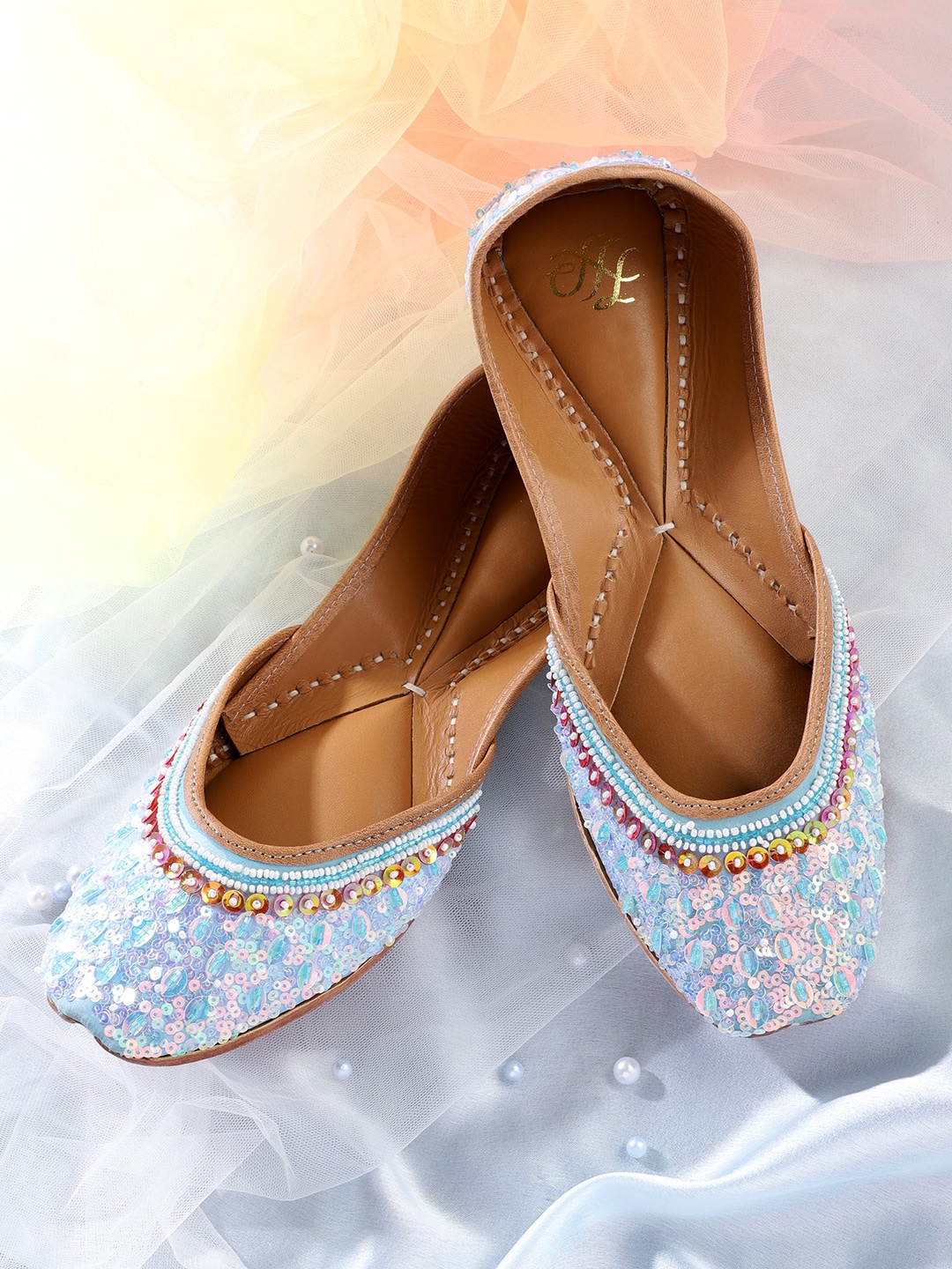 

House of Pataudi Women Embellished Ethnic Mojaris, Blue