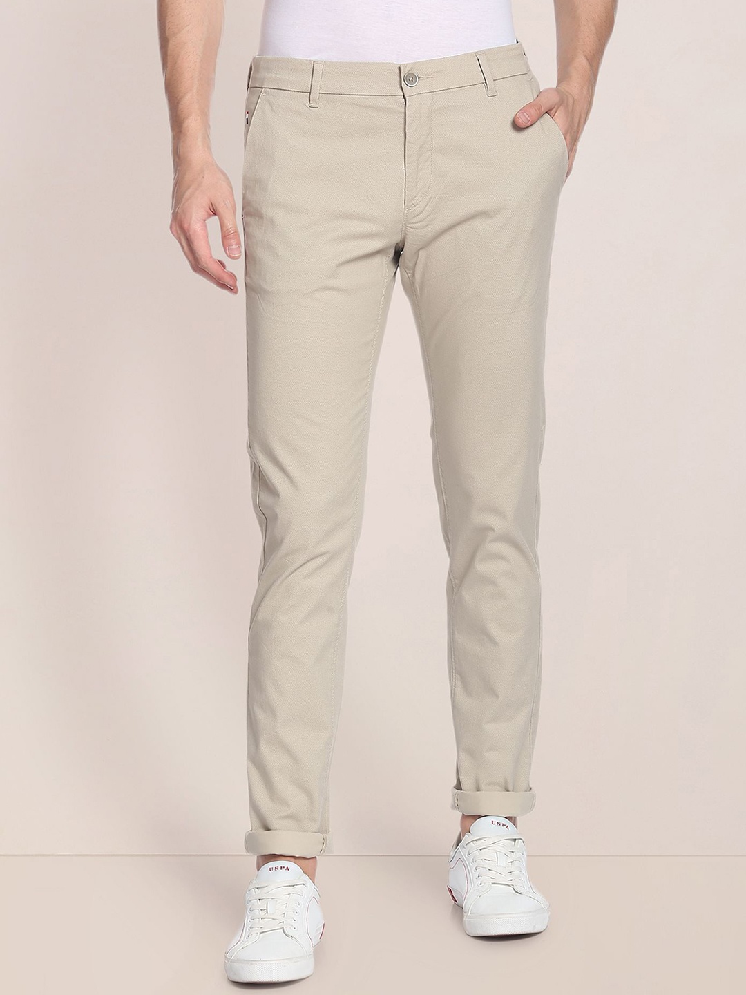 

U.S. Polo Assn. Men Mid-Rise Chinos Trousers, Beige