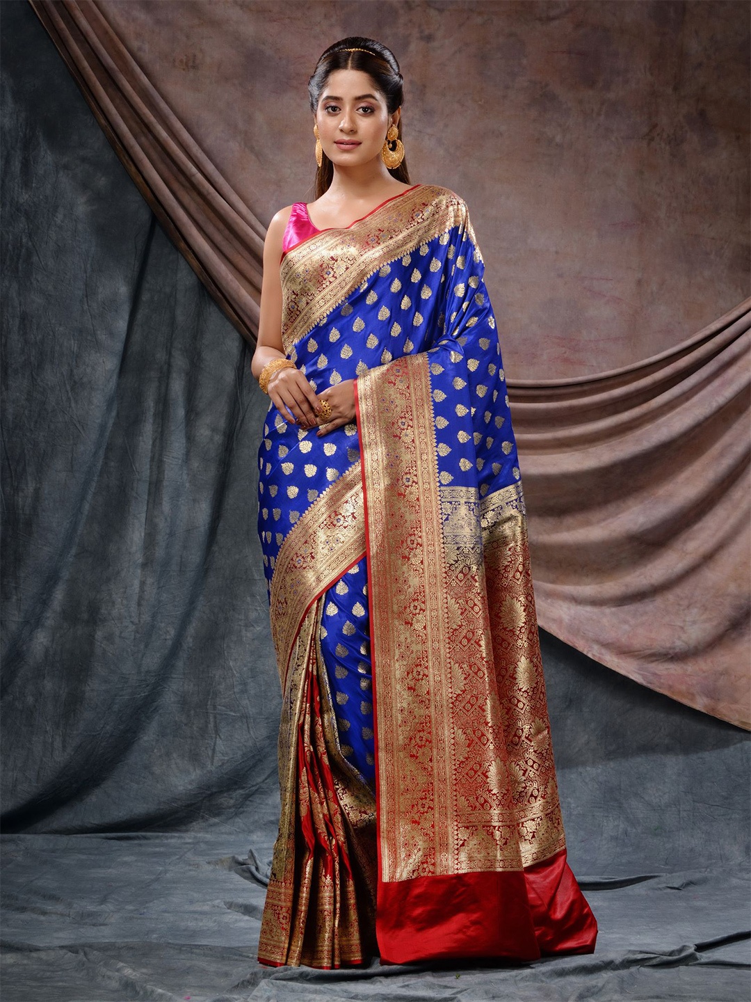 

Charukriti Floral Woven Design Zari Banarasi Saree, Blue