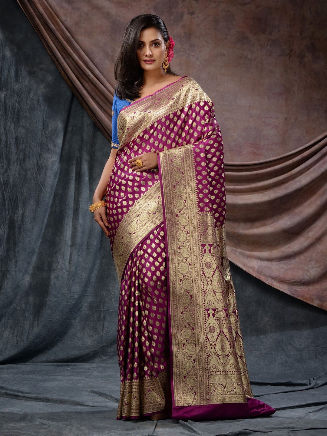 

Charukriti Floral Woven Design Zari Banarasi Saree, Purple