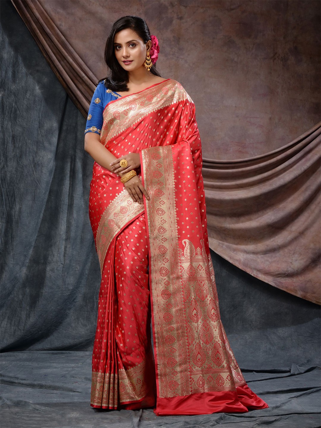 

Charukriti Floral Motif Woven Design Zari Banarasi Saree, Pink