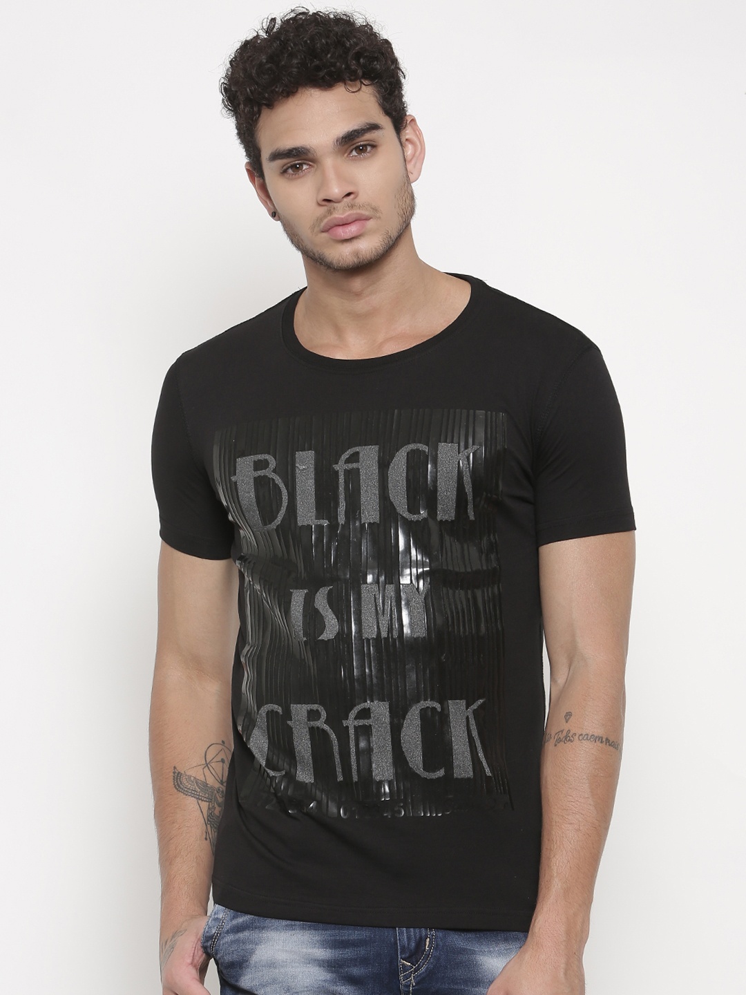 

Status Quo Men Black Printed Round Neck Pure Cotton T-shirt