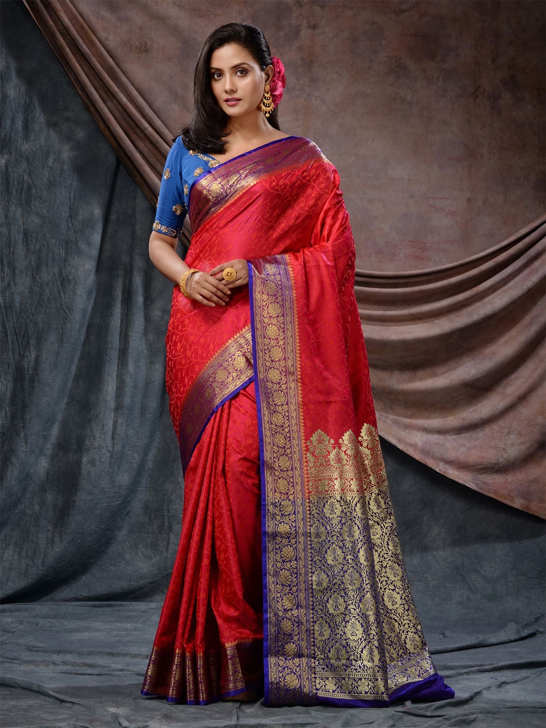

Charukriti Woven Design Zari Emboss Saree, Red