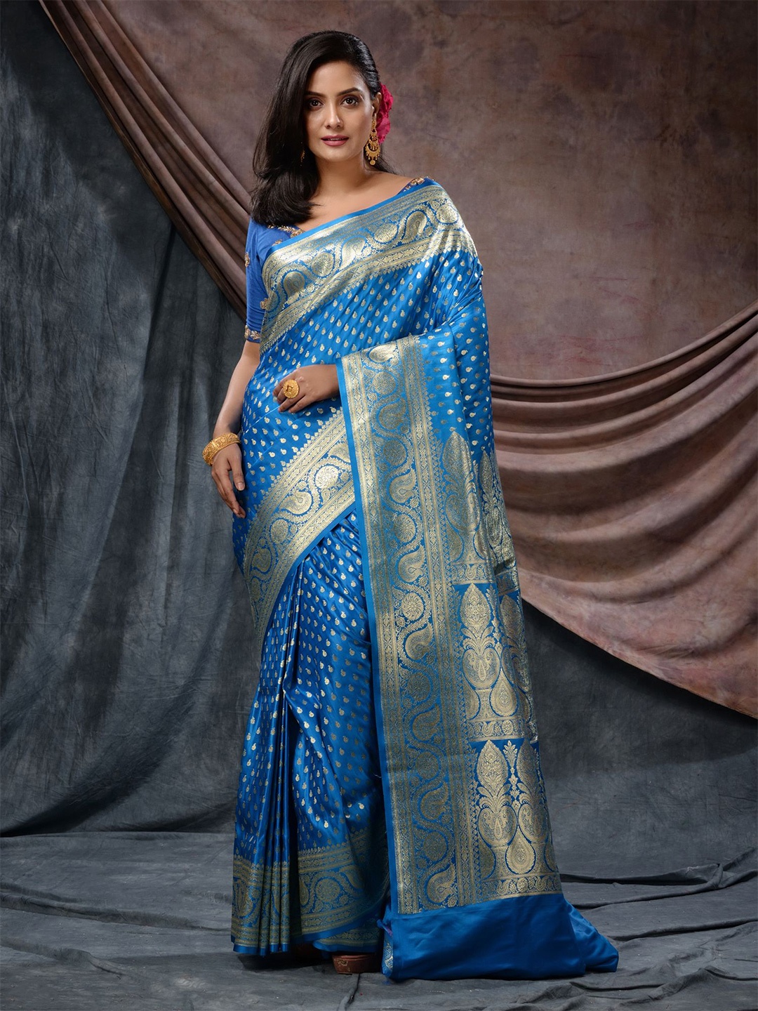 

Charukriti Ethnic motif Woven Design Zari Banarasi Saree, Blue