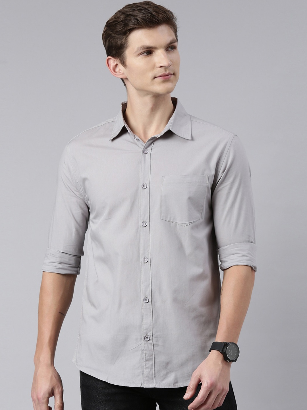 

Kryptic Spread Collar Pure Cotton Casual Shirt, Grey