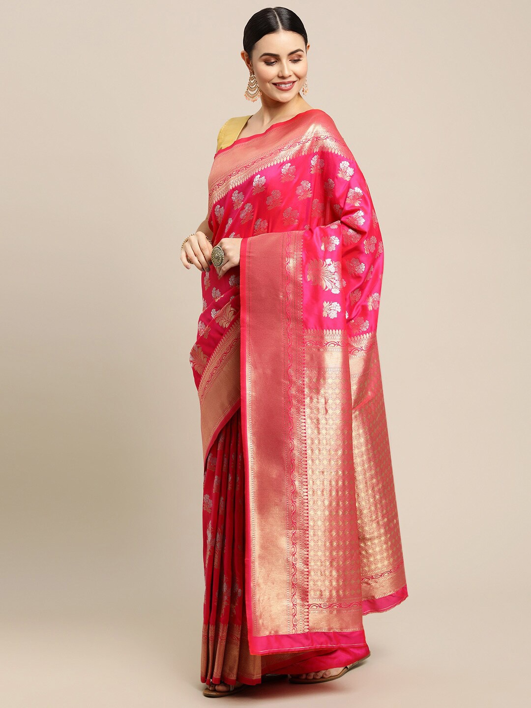 

Royal Rajgharana Saree Ethnic Motifs Woven Design Zari Banarasi Sarees, Pink