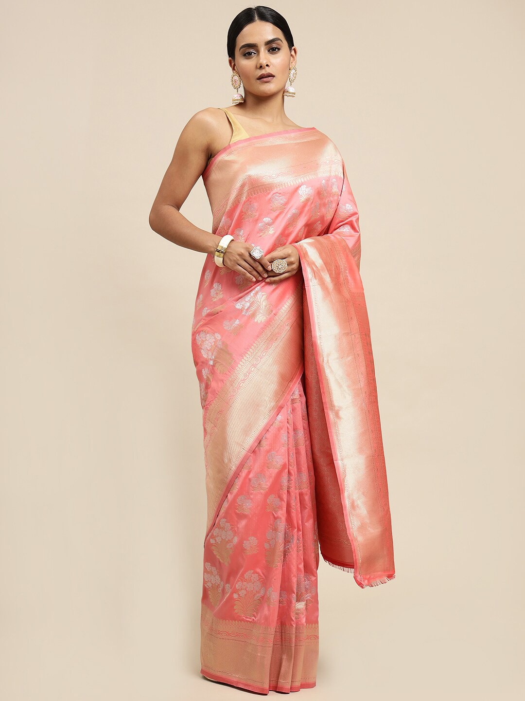 

Royal Rajgharana Saree Ethnic Motifs Woven Design Zari Banarasi Sarees, Peach