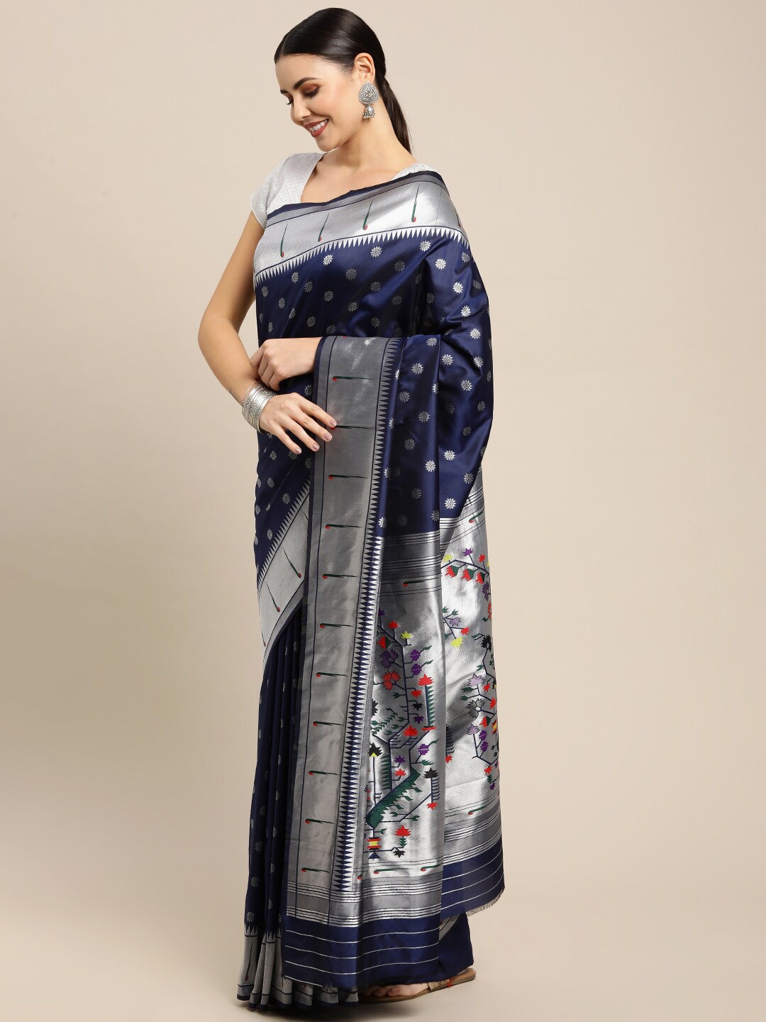 

Royal Rajgharana Saree Floral Woven Design Zari Banarasi Sarees, Navy blue