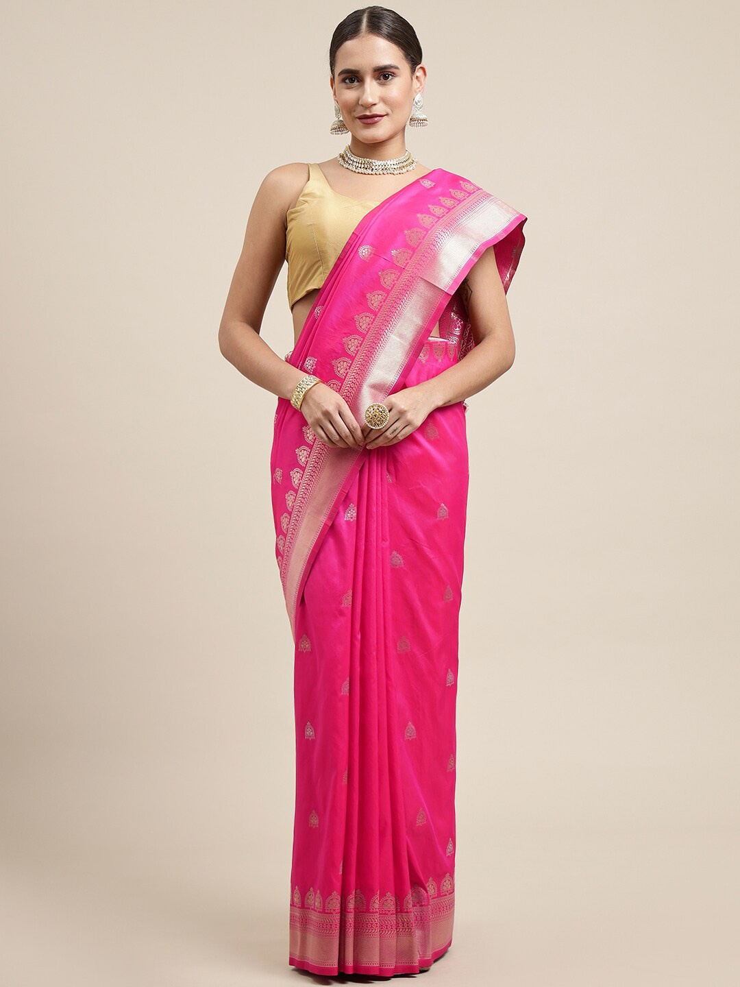 

Royal Rajgharana Saree Ethnic Motif Woven Design Zari Banarasi Sarees, Pink