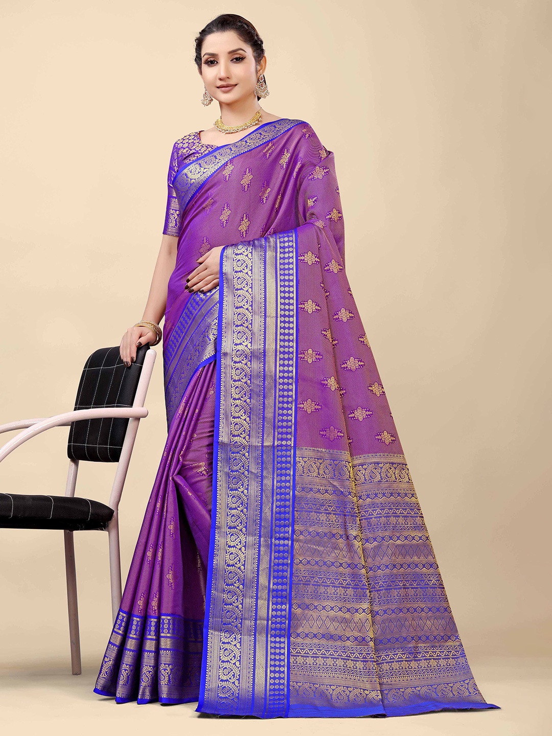 

Royal Rajgharana Saree Ethinic Motifs Zari Banarasi Sarees, Purple