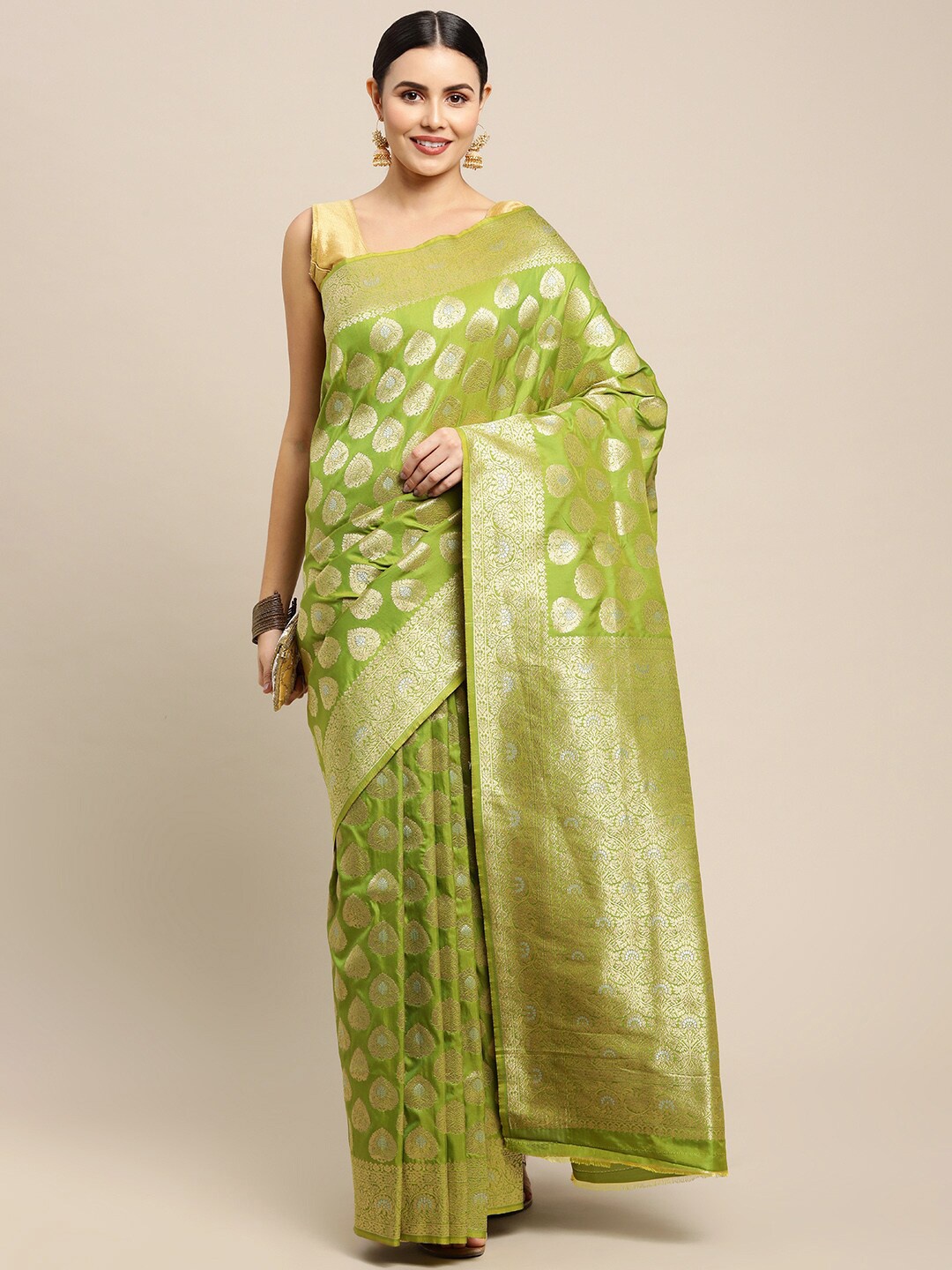 

Royal Rajgharana Saree Ethnic Motif Silk Blend Banarasi Zari Sarees, Green