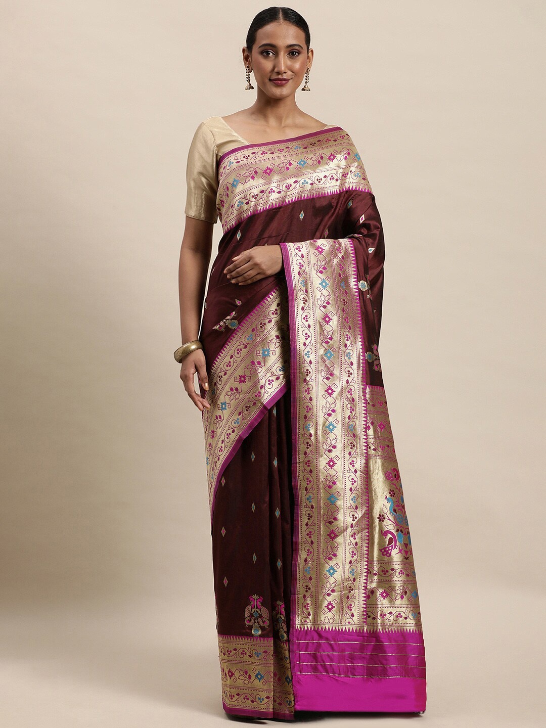 

Royal Rajgharana Saree Geometric Woven Design Zari Banarasi Sarees, Maroon