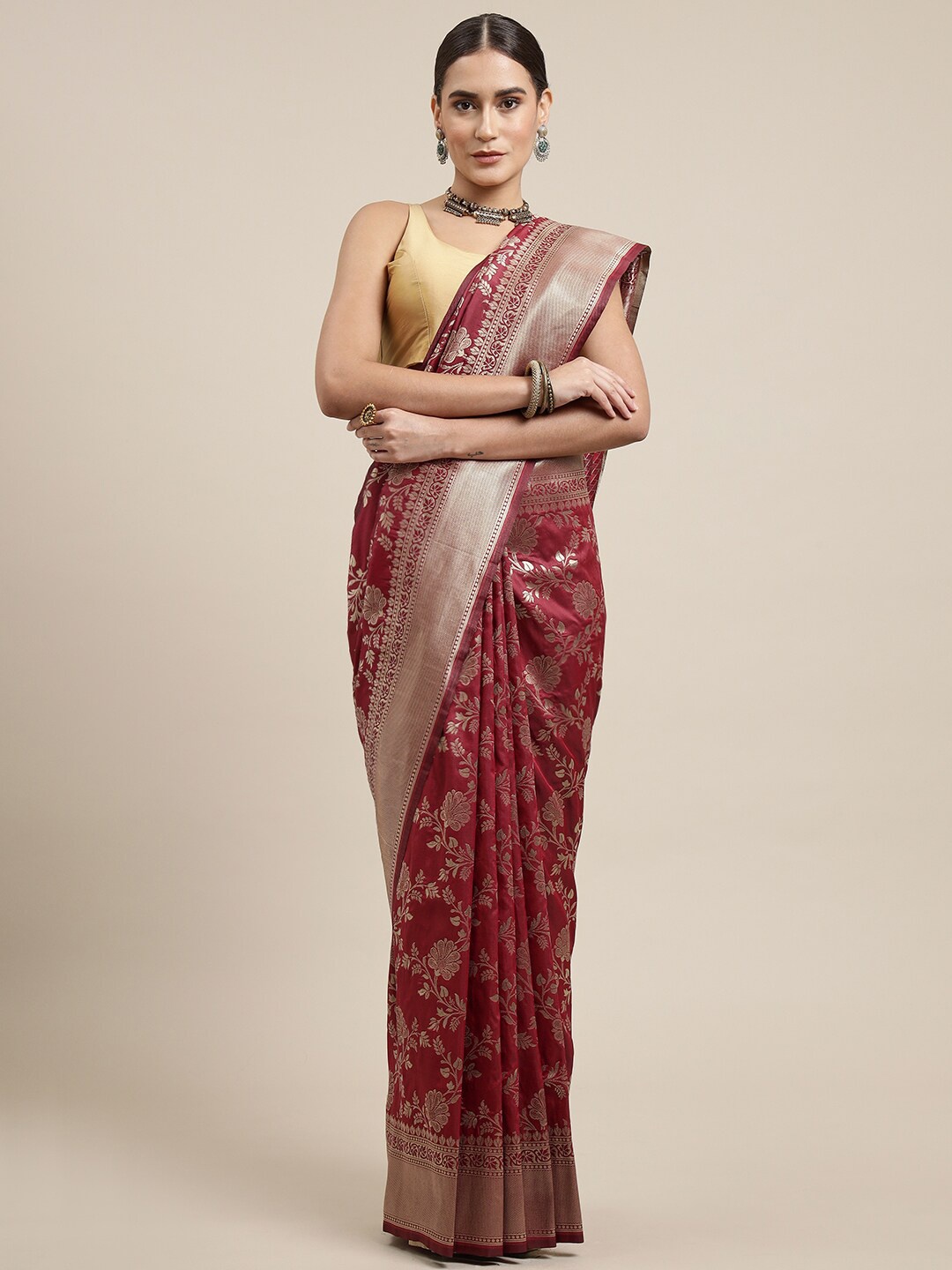 

Royal Rajgharana Saree Ethnic Motifs Woven Design Zari Banarasi Sarees, Red