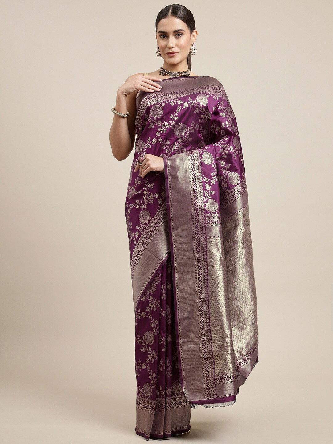 

Royal Rajgharana Saree Floral Woven Design Zari Banarasi Sarees, Magenta