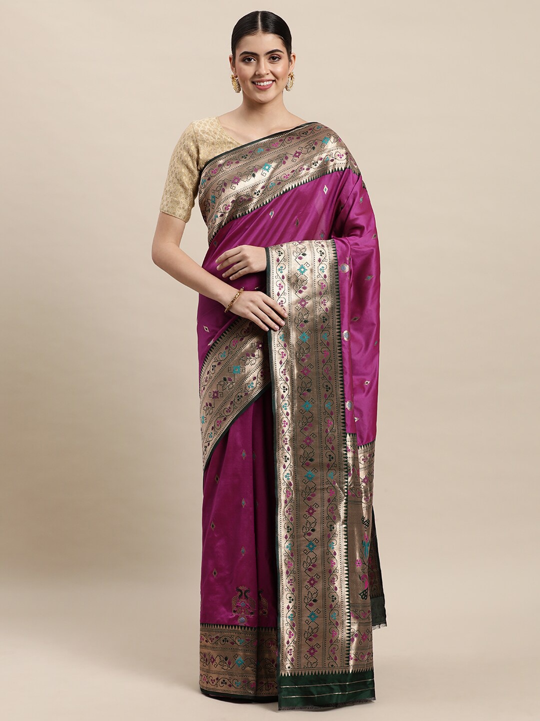 

Royal Rajgharana Saree Geometric Woven Design Zari Banarasi Sarees, Pink