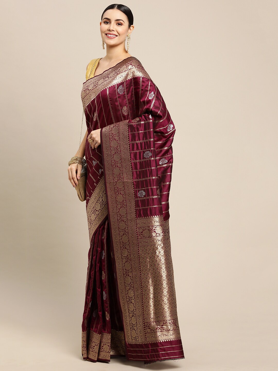 

Royal Rajgharana Saree Floral Design Zari Banarasi Sarees, Red