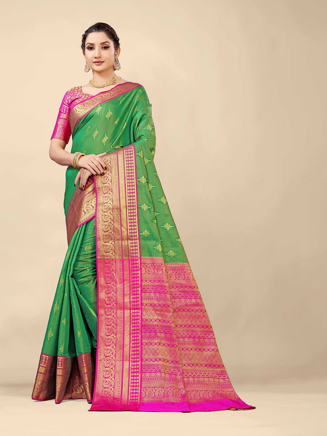 

Royal Rajgharana Saree Ethnic Motifs Woven Design Zari Banarasi Sarees, Green