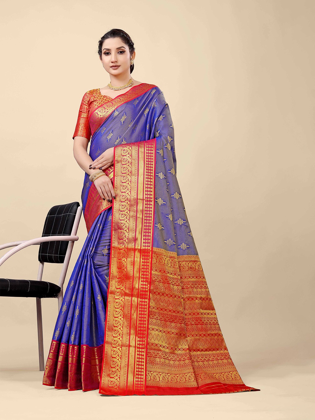 

Royal Rajgharana Saree Woven Design Zari Silk Blend Banarasi Sarees, Blue