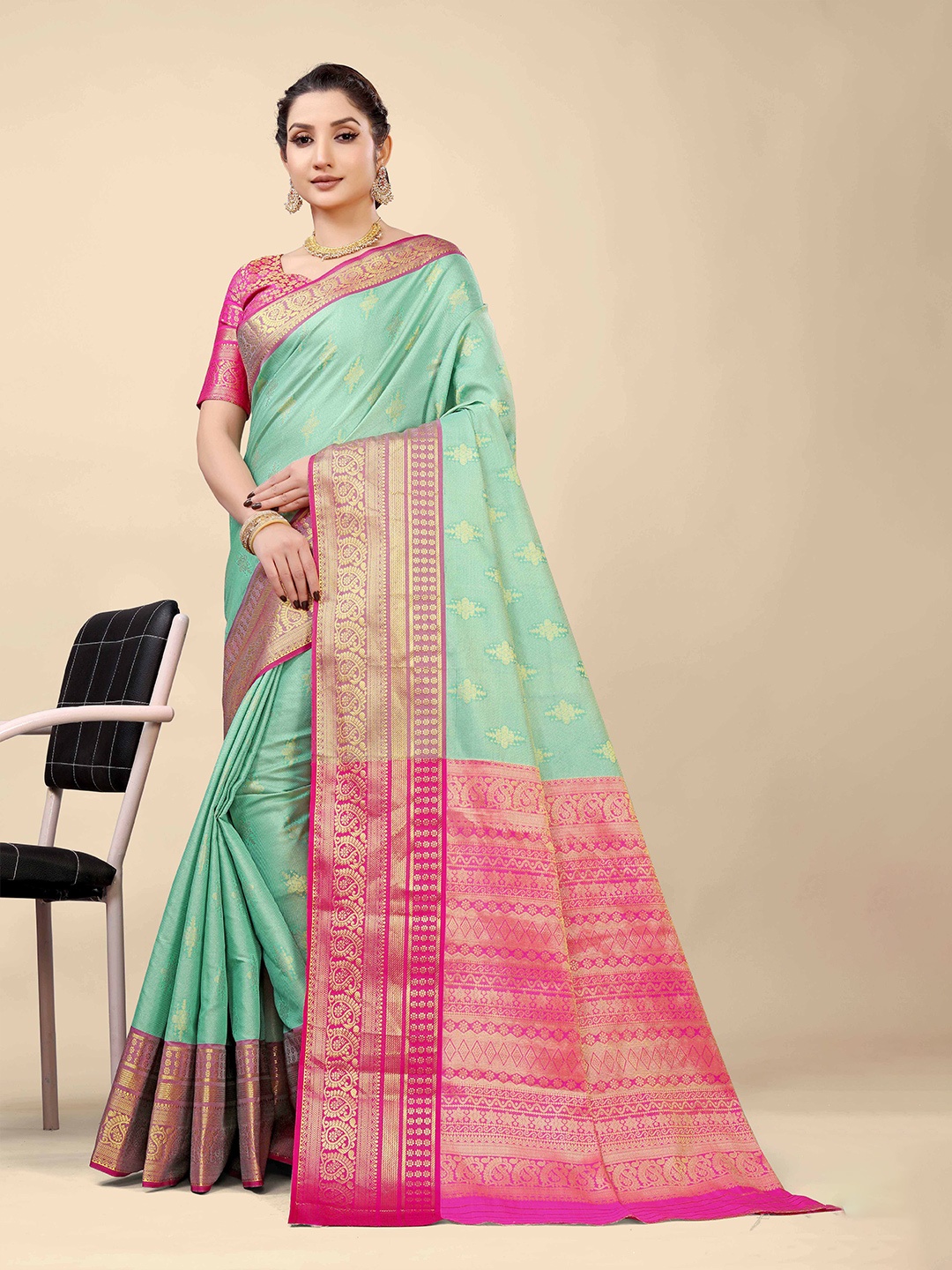 

Royal Rajgharana Saree Ethnic Motifs Woven Design Zari Silk Blend Banarasi Sarees, Sea green