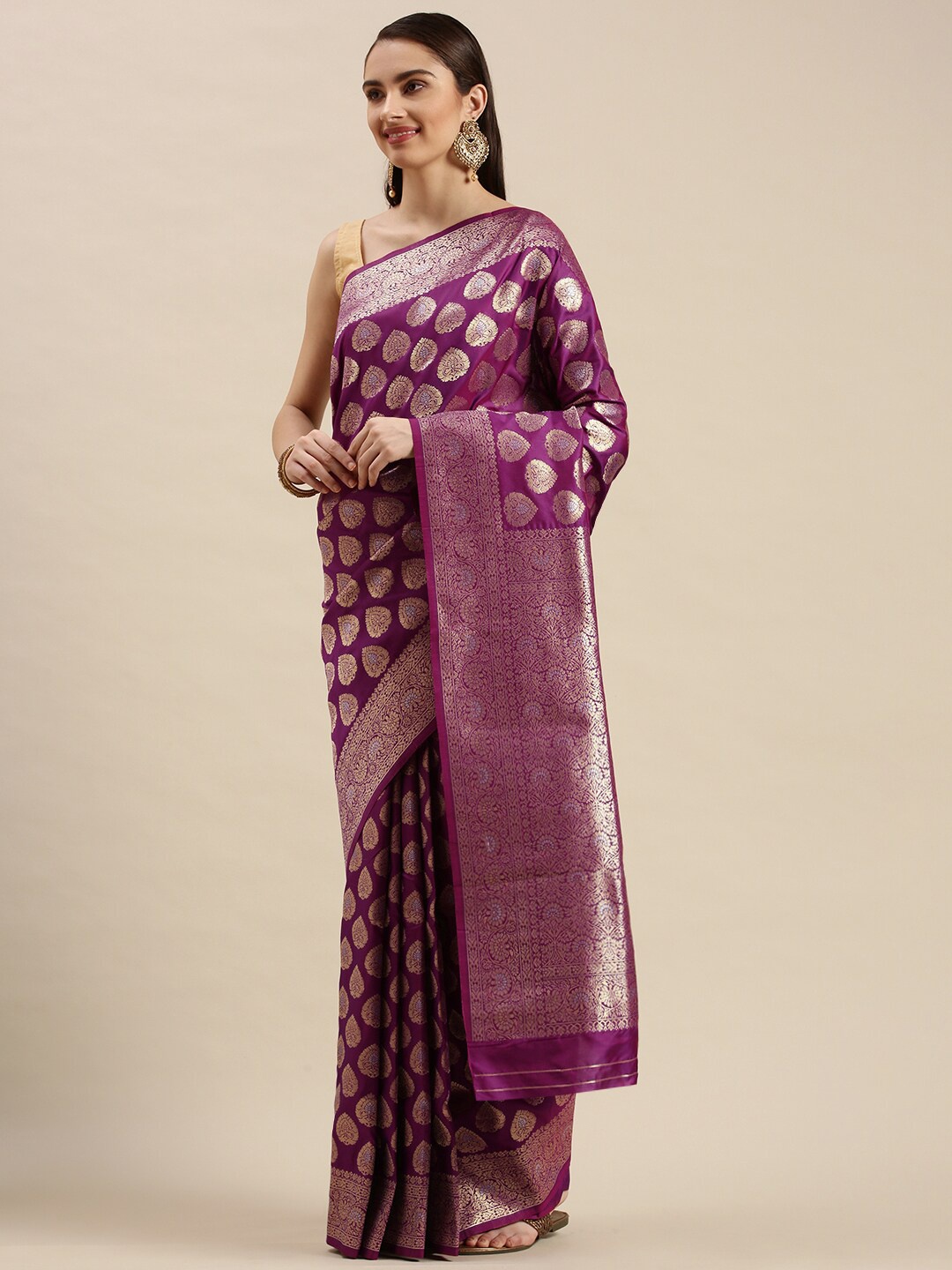 

Royal Rajgharana Saree Ethnic Motif Woven Design Zari Banarasi Saree, Purple
