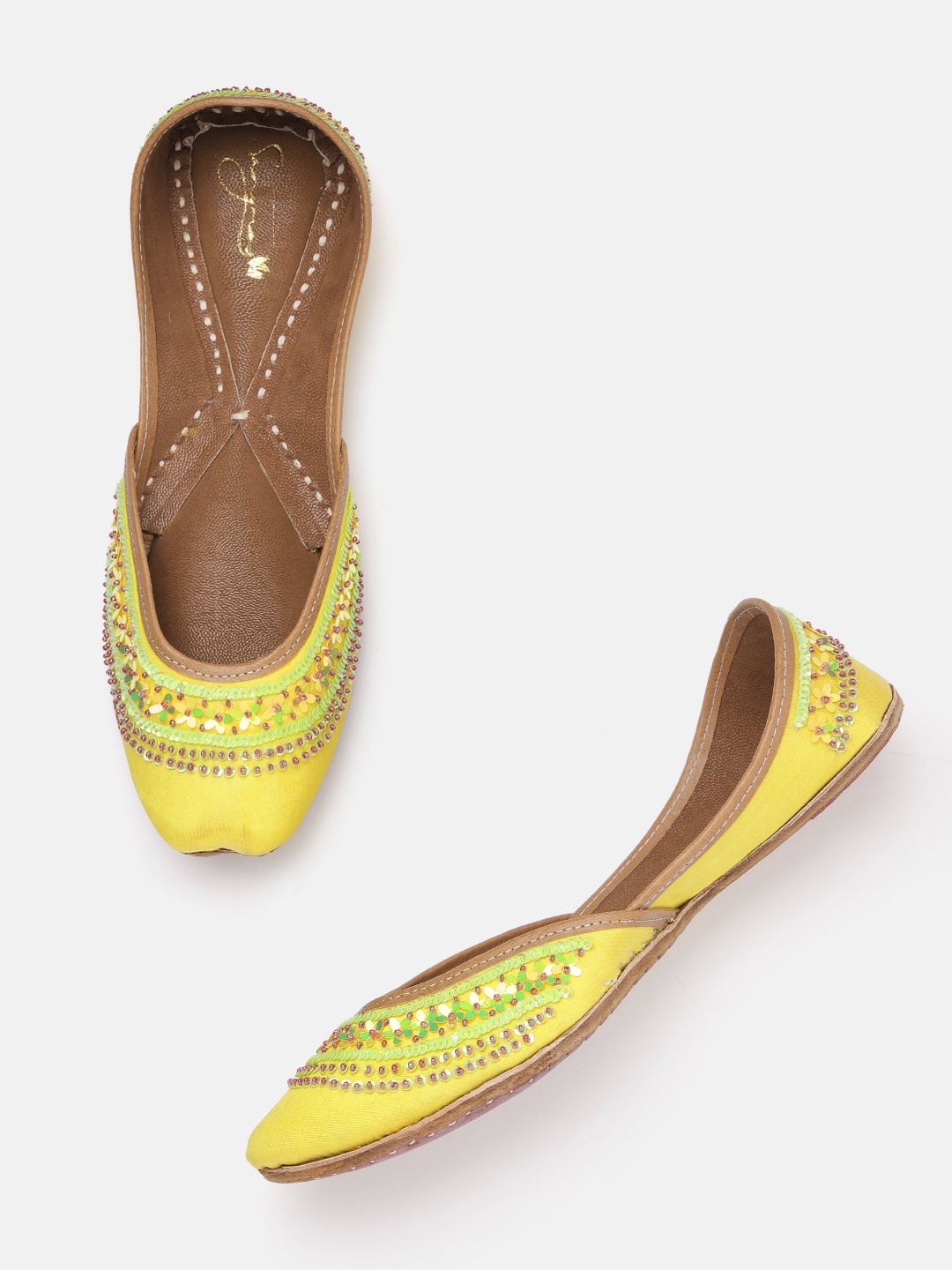 

Sangria Women Embellished Square Toe Ethnic Mojaris, Yellow