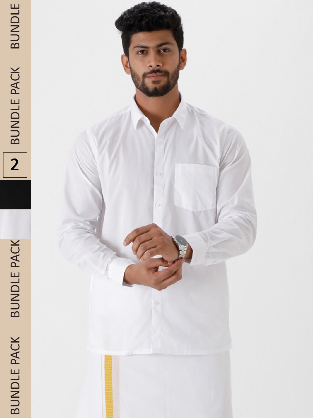 

Ramraj Pack Of 2 Button Cuff Patch Pocket Classic Ethnic Cotton Shirts, Black