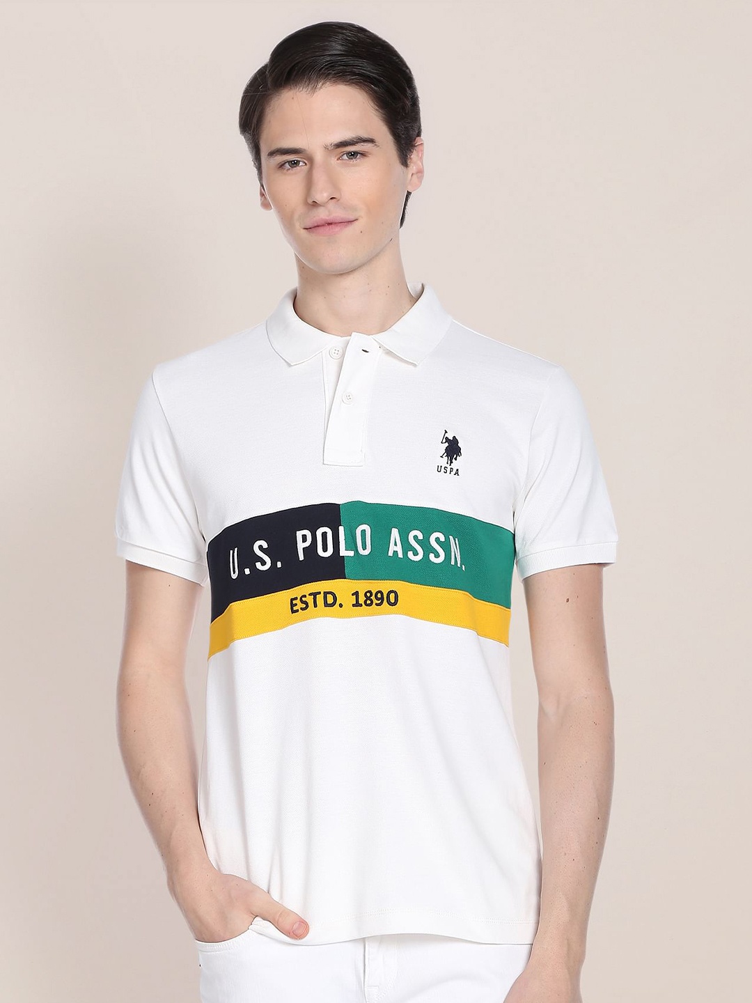 

U.S. Polo Assn. Typography Polo Collar Slim Fit Pure Cotton T-shirt, White