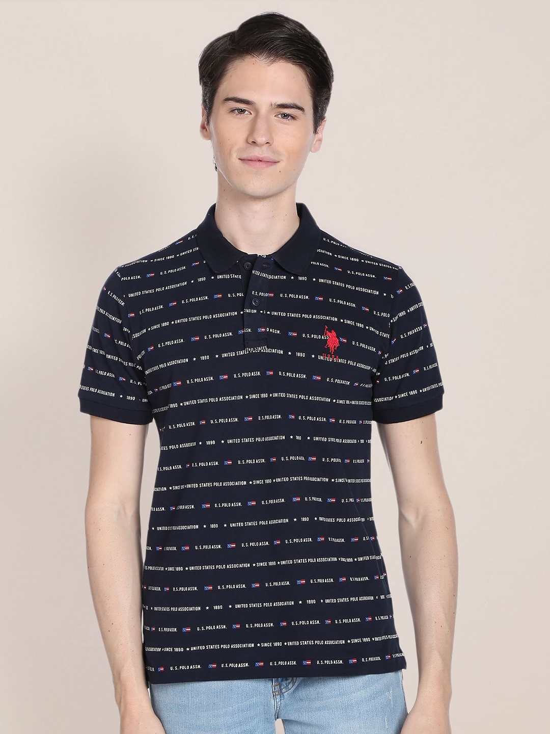 

U.S. Polo Assn. Typography Printed Polo Collar Slim Fit T-shirt, Blue