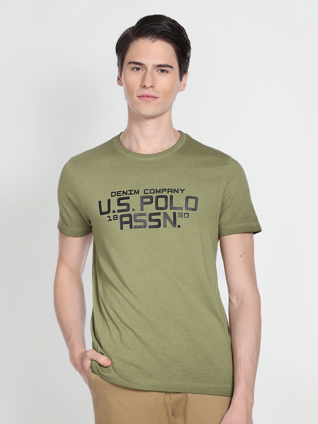 

U.S. Polo Assn. Denim Co. Typography Printed Slim Fit Pure Cotton T-shirt, Green