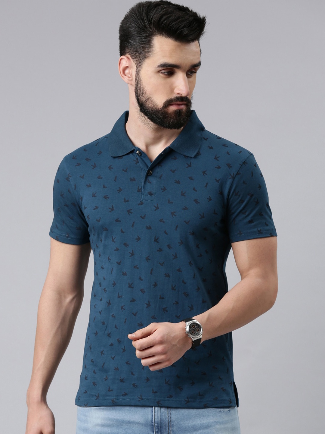 

Kryptic Conversational Printed Polo Cotton T-shirt, Teal