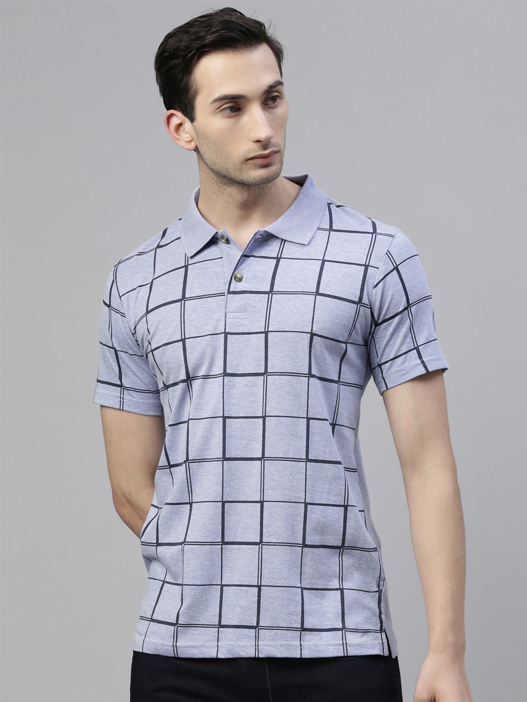 

Kryptic Checked Polo Collar Cotton T-shirt, Blue