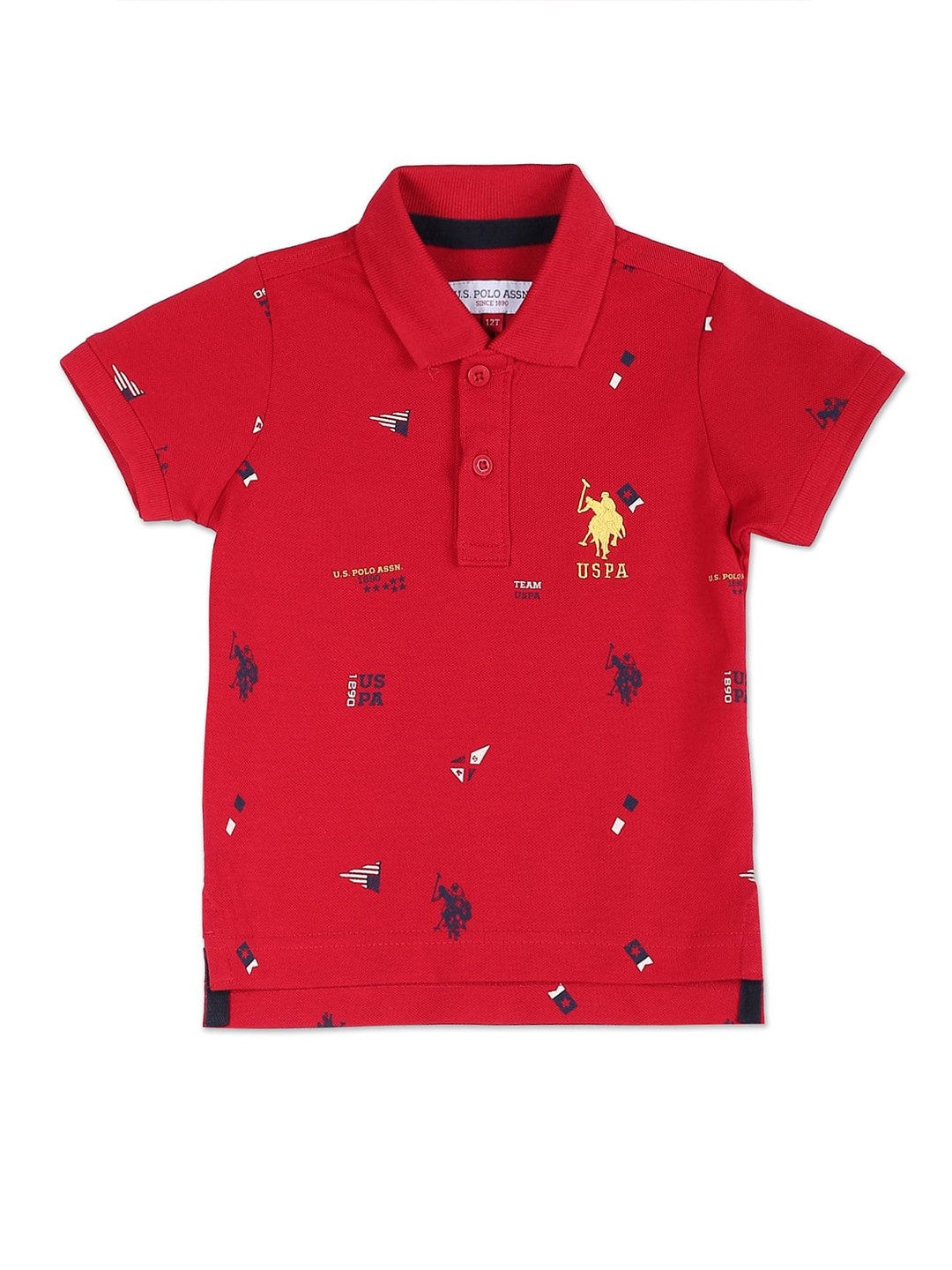 

U.S. Polo Assn. Kids Brand Logo Printed Polo Collar Cotton T-shirt, Red