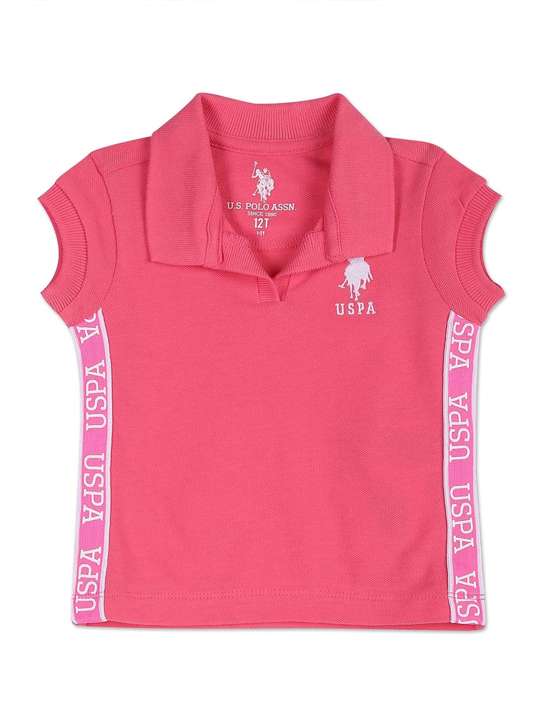

U.S. Polo Assn. Kids Girls Typography Polo Collar T-shirt, Pink