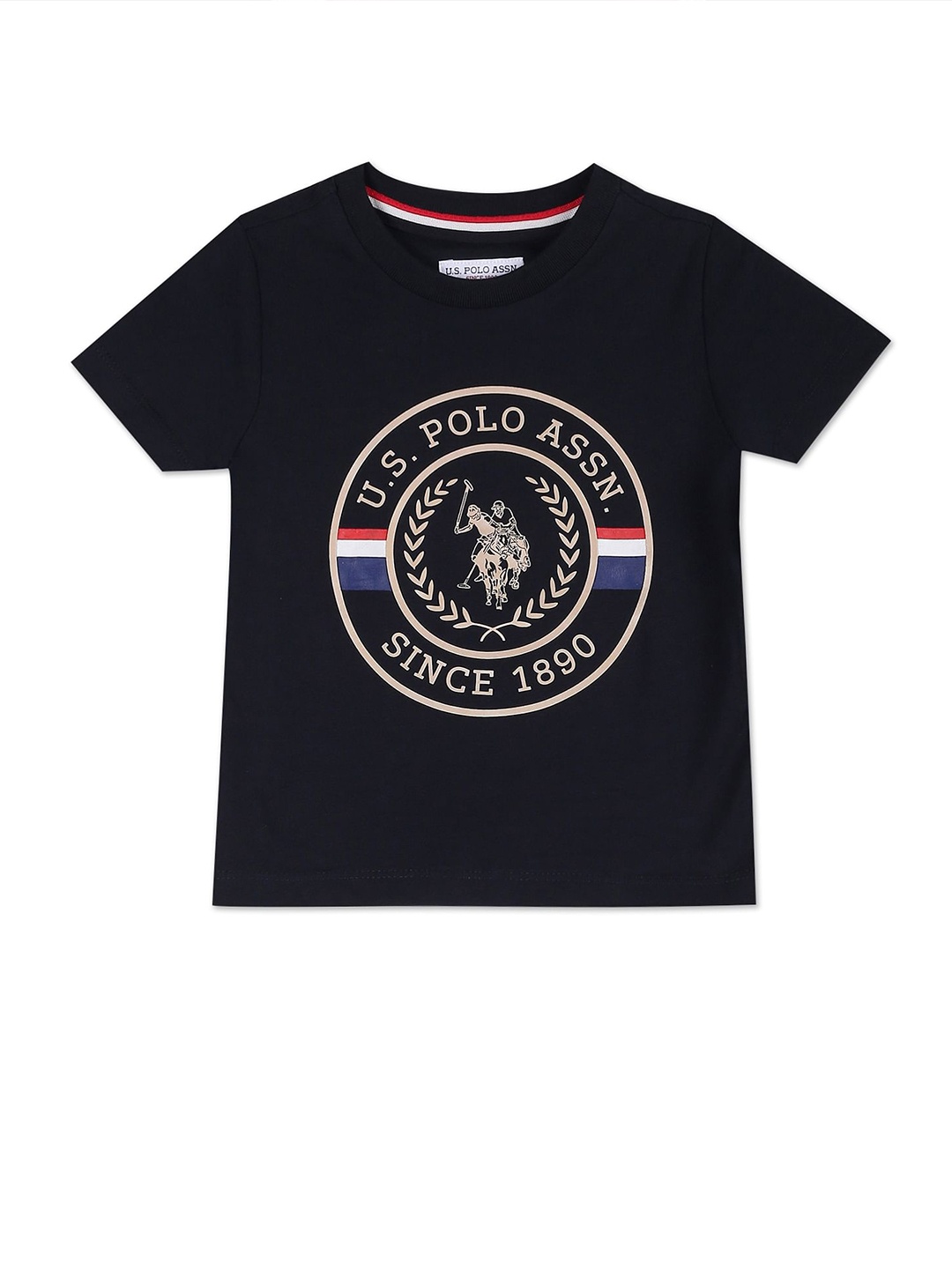 

U.S. Polo Assn. Kids Boys Typography Printed Pure Cotton T-shirt, Navy blue