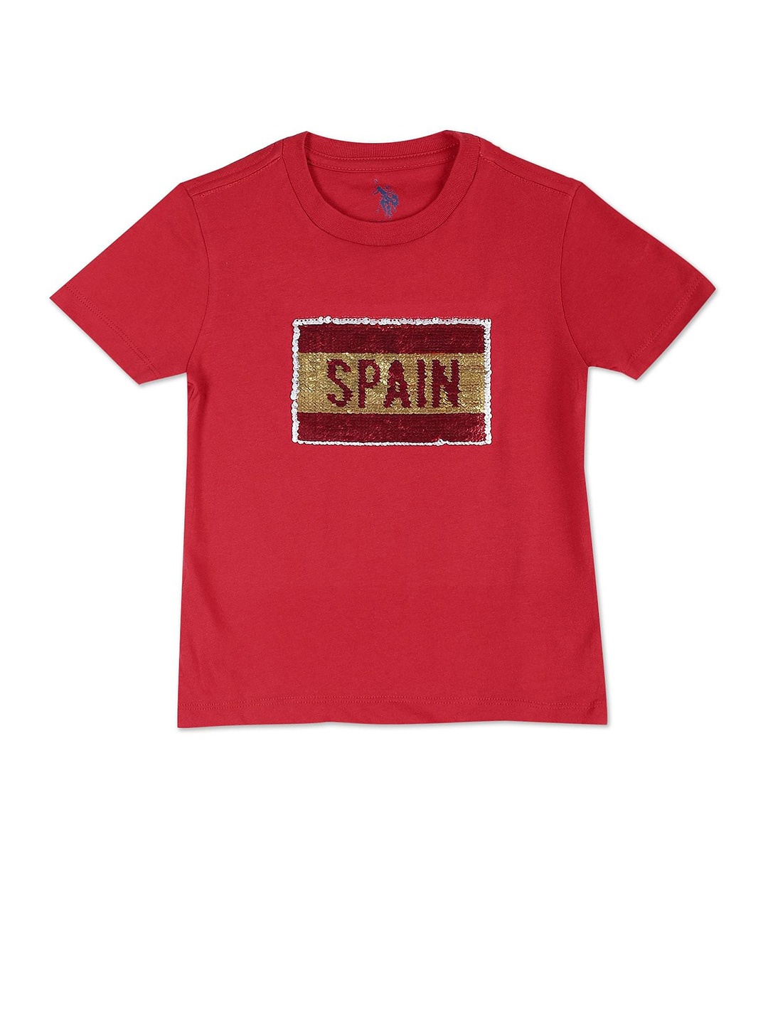U.S. Polo Assn. Kids Boys Sequinned Round Neck Pure Cotton T-shirt, Red