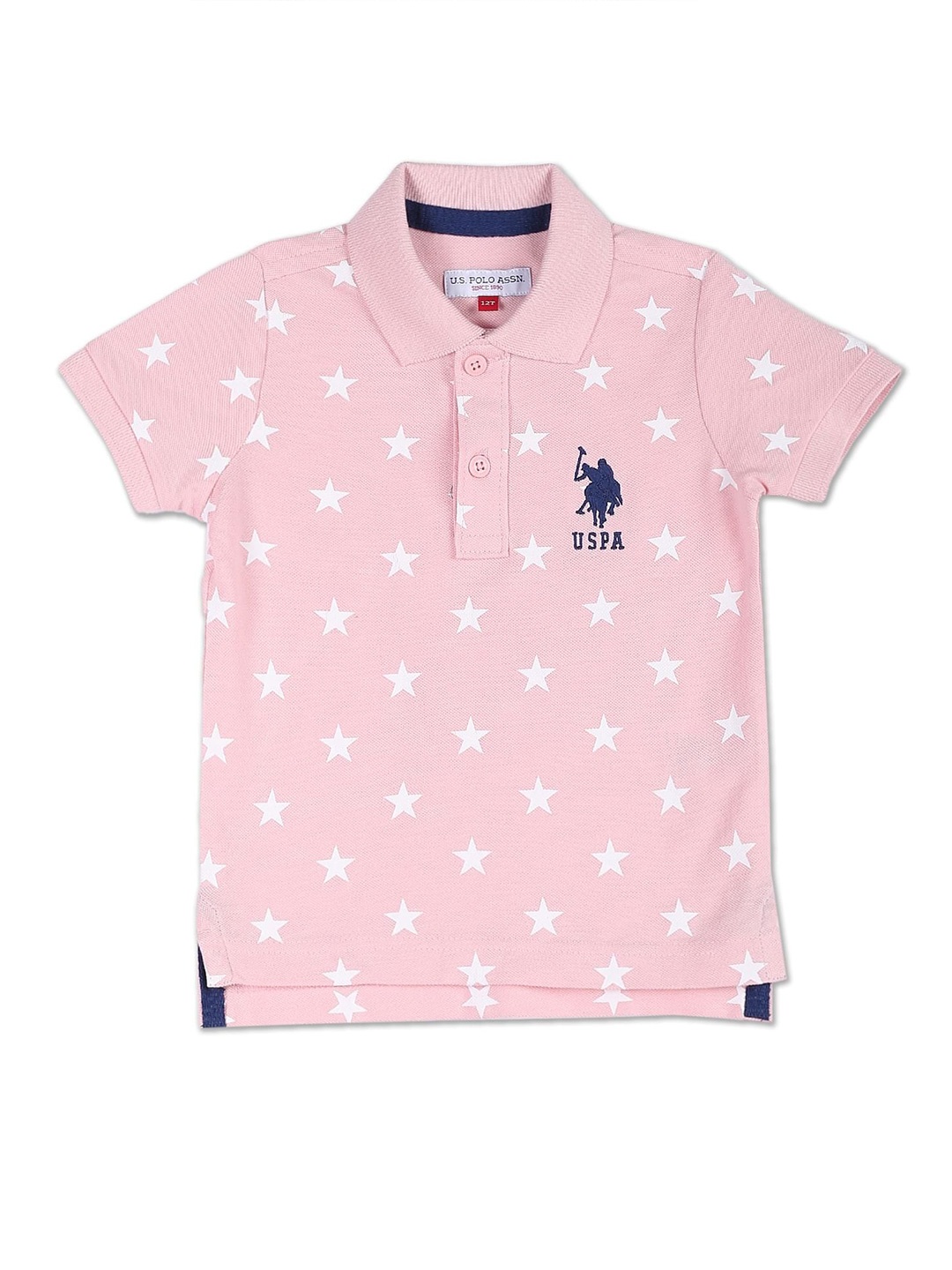 

U.S. Polo Assn. Kids Boys Geometric Printed Polo Collar Pure Cotton T-shirt, Pink