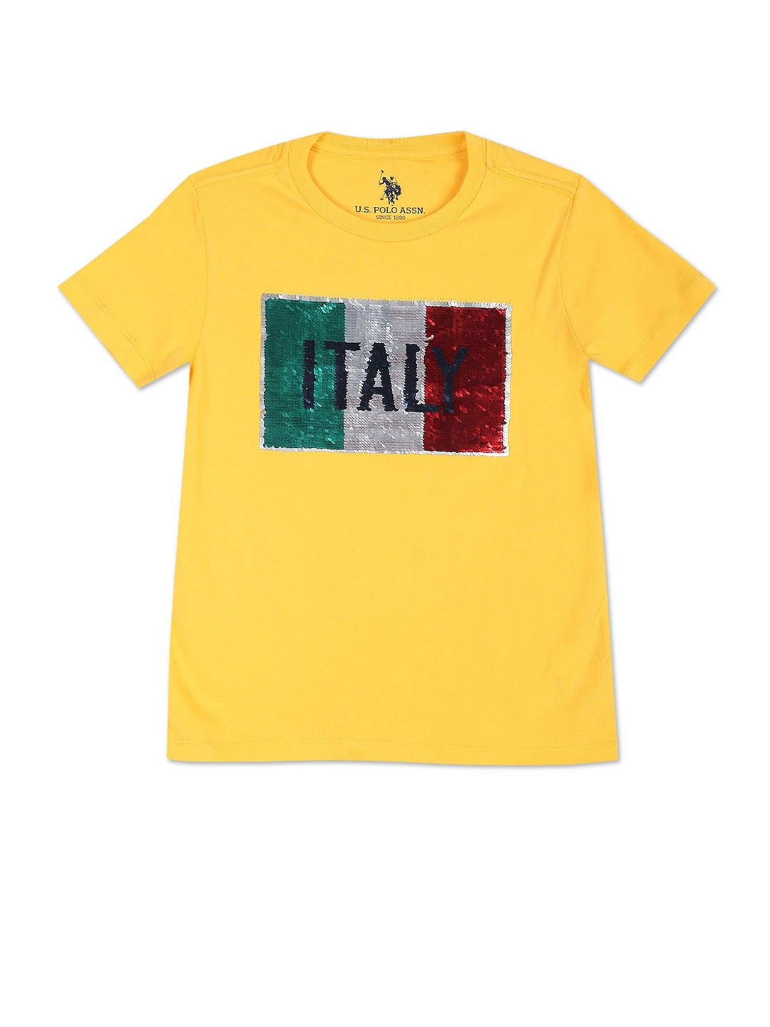 

U.S. Polo Assn. Kids Boys Typography Printed Pure Cotton T-shirt, Yellow