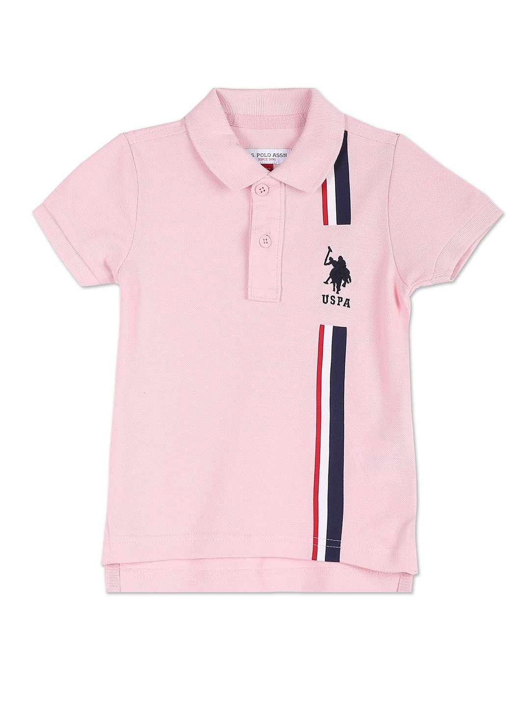 

U.S. Polo Assn. Kids Boys Striped Polo Collar Pure Cotton T-shirt, Pink