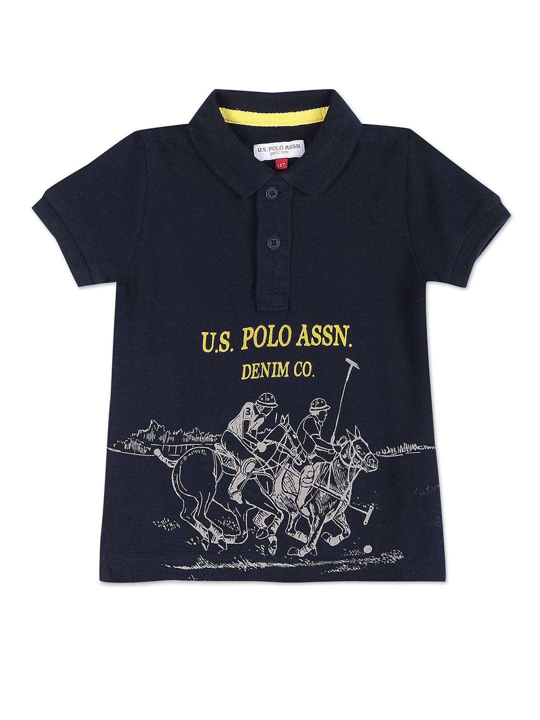 

U.S. Polo Assn. Kids Boys Typography Printed Polo Collar Pure Cotton T-shirt, Navy blue