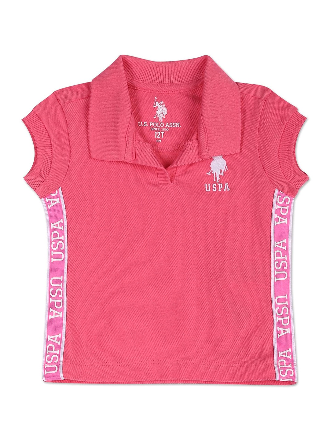 

U.S. Polo Assn. Kids Girls Typography Printed Polo Collar Pure Cotton T-shirt, Pink