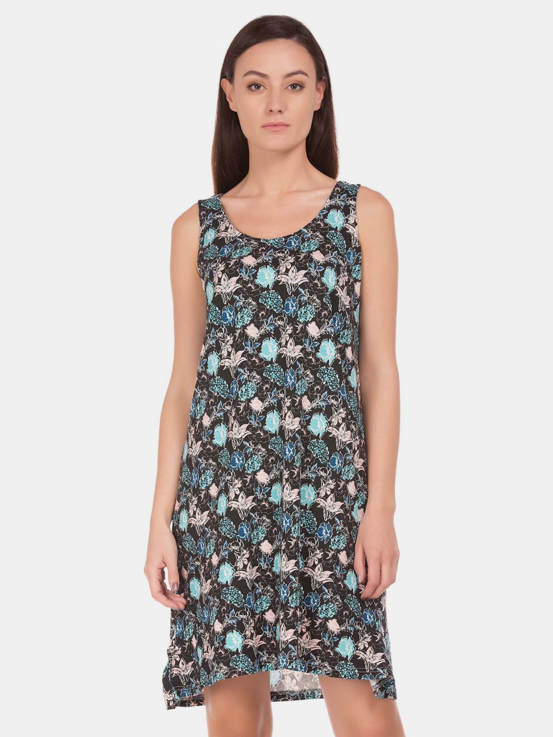 

V-Mart Floral Printed A-Line Dress, Black