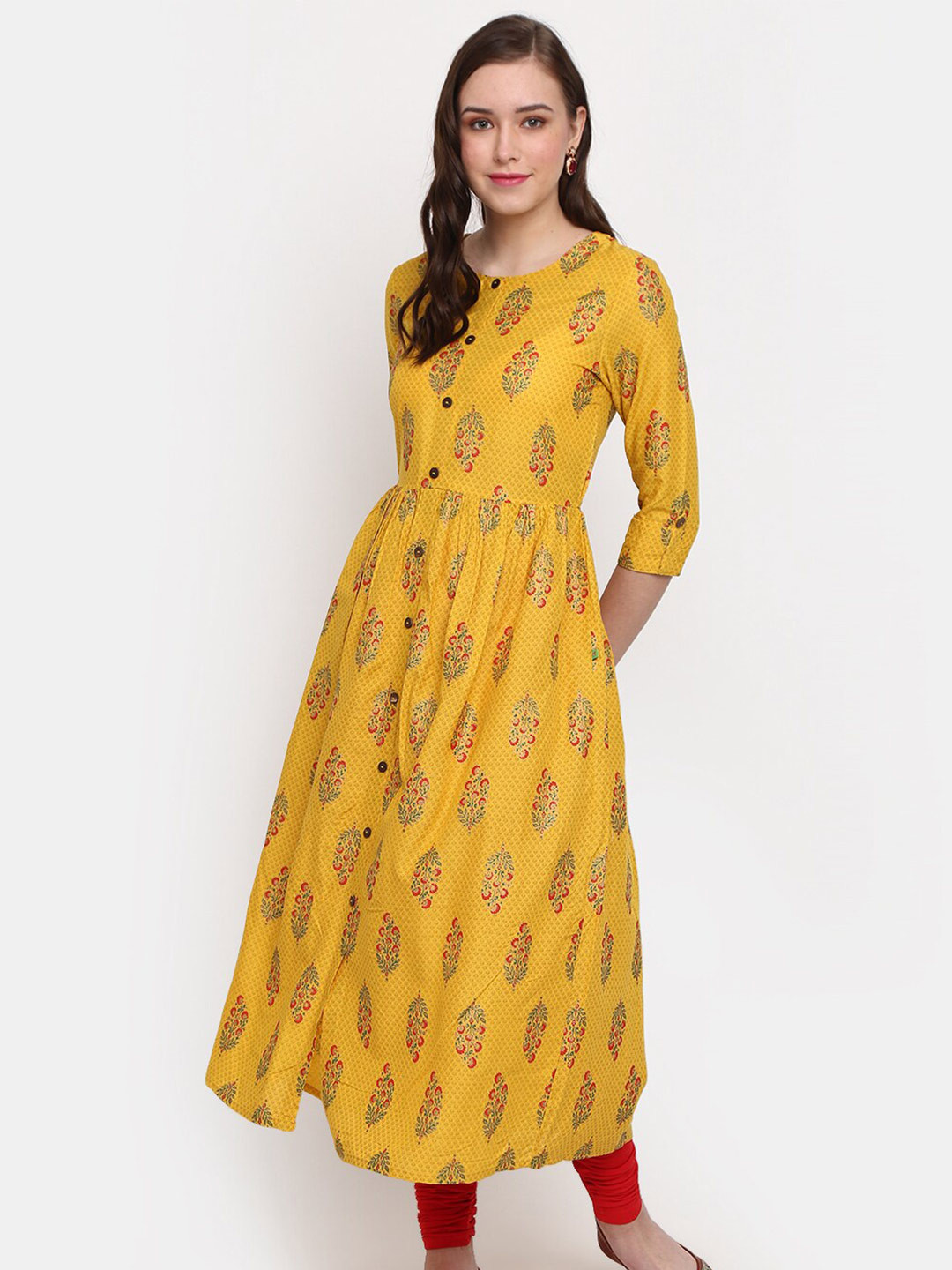 

V-Mart Round Neck Floral Printed Kurta, Yellow