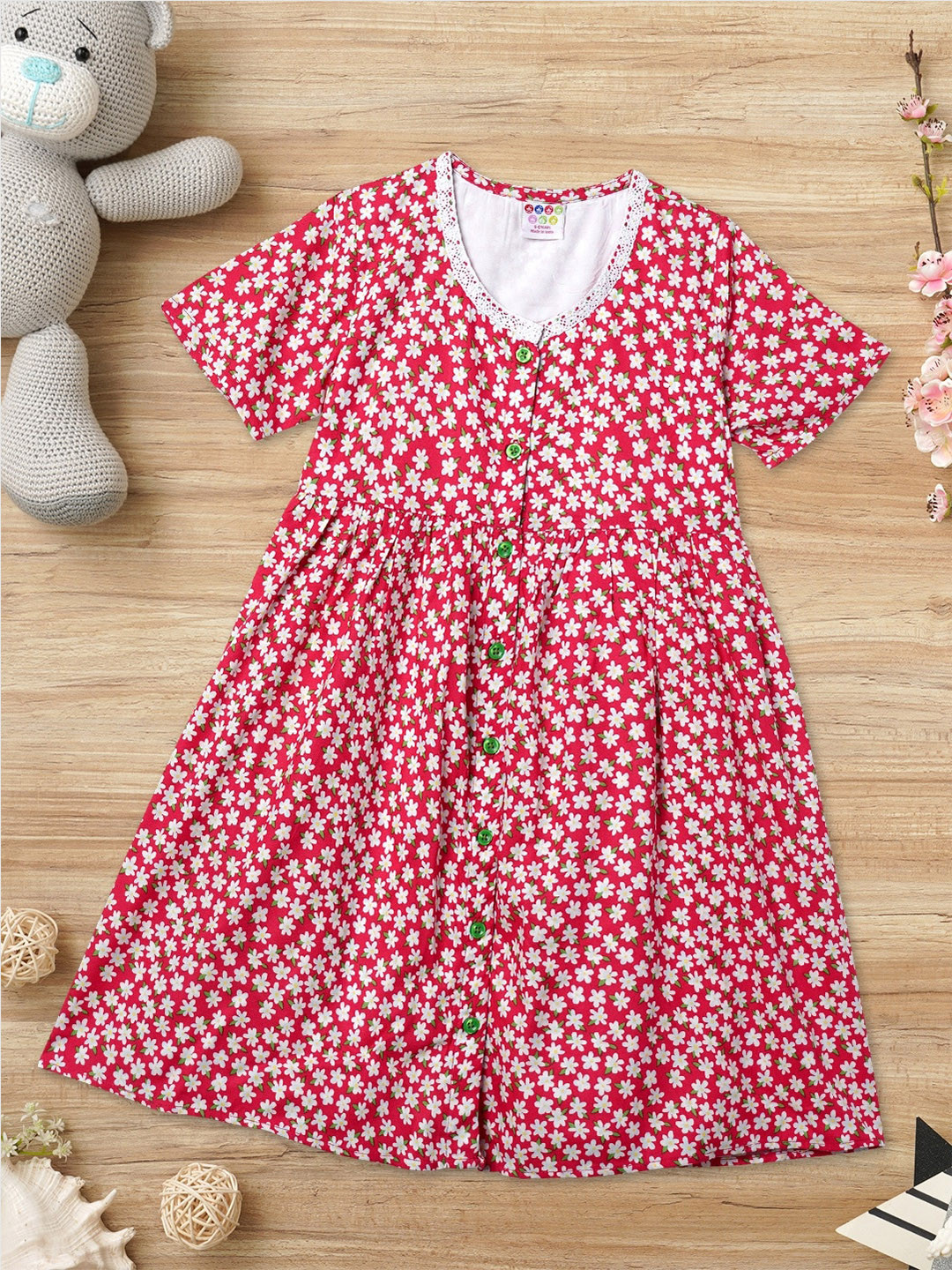 

ZION Girls Floral Printed Fit & Flare Dress, Red