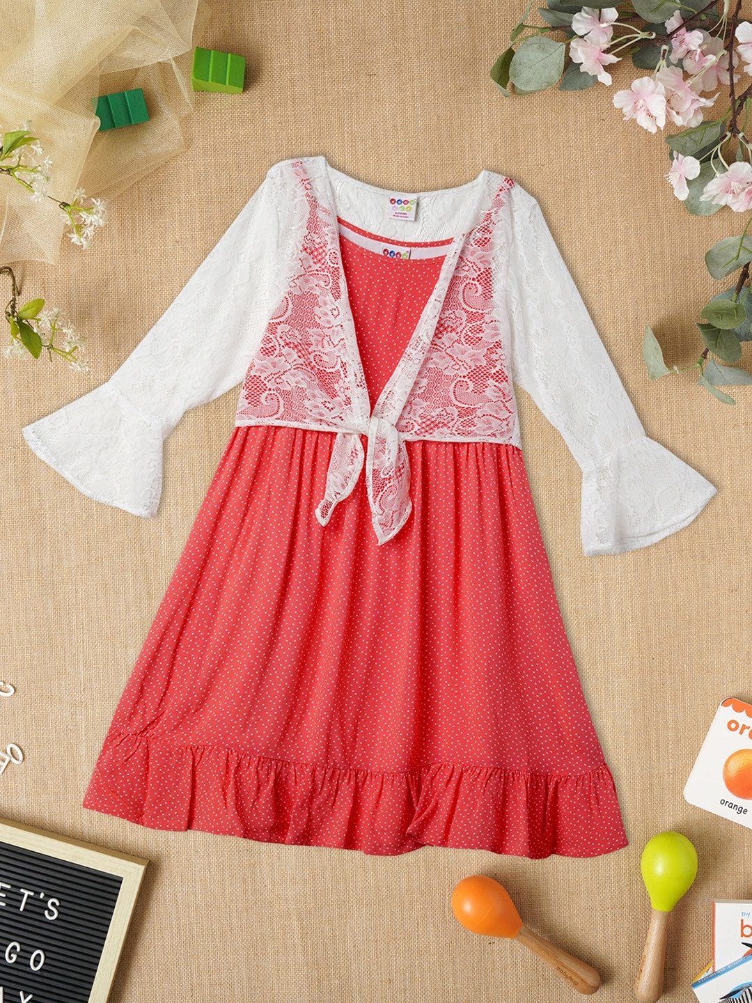 

ZION Girls Fit And Flare Dress With Shrug, Coral