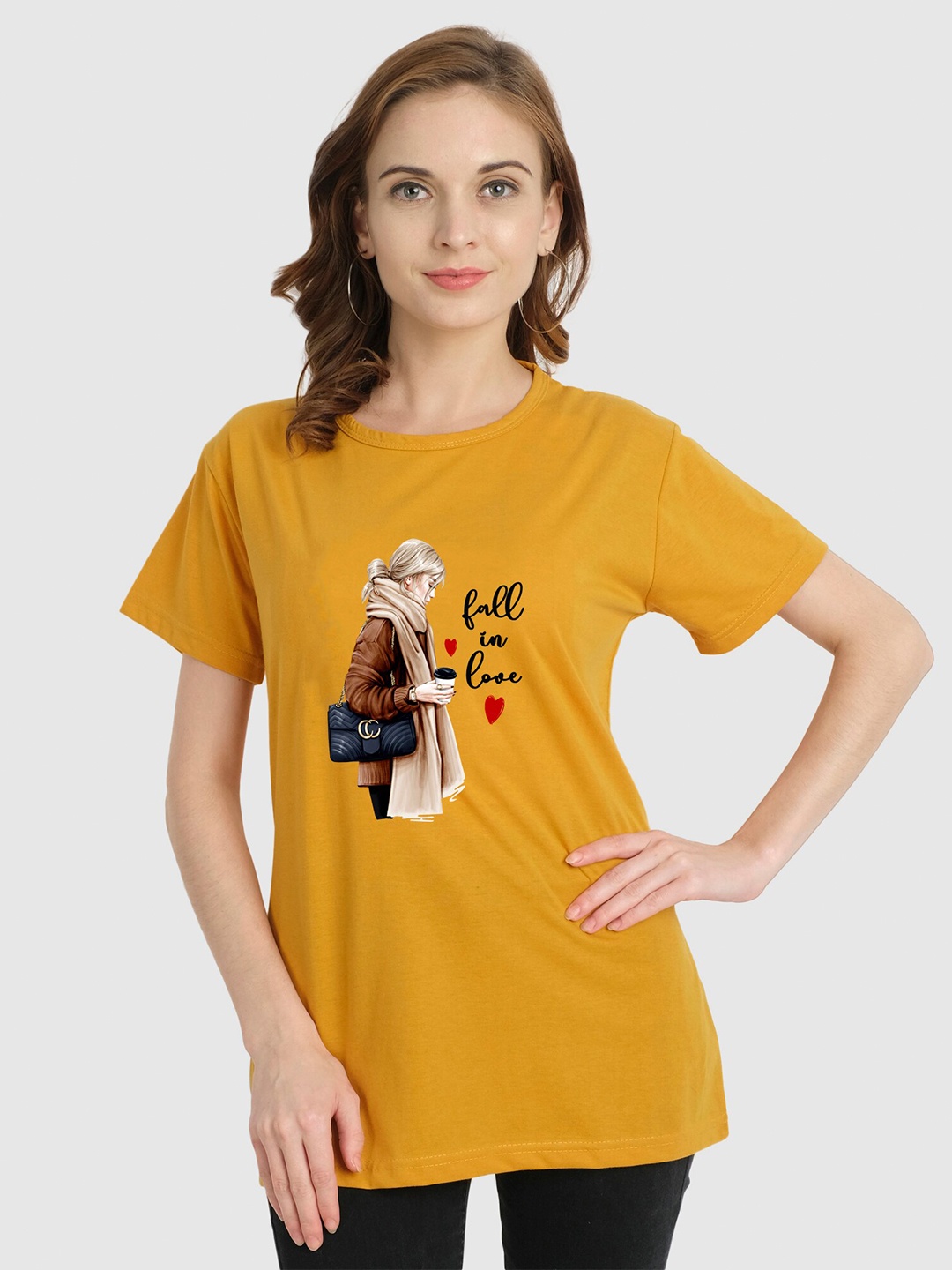 

CHOZI Graphic Printed Cotton T-shirt, Mustard